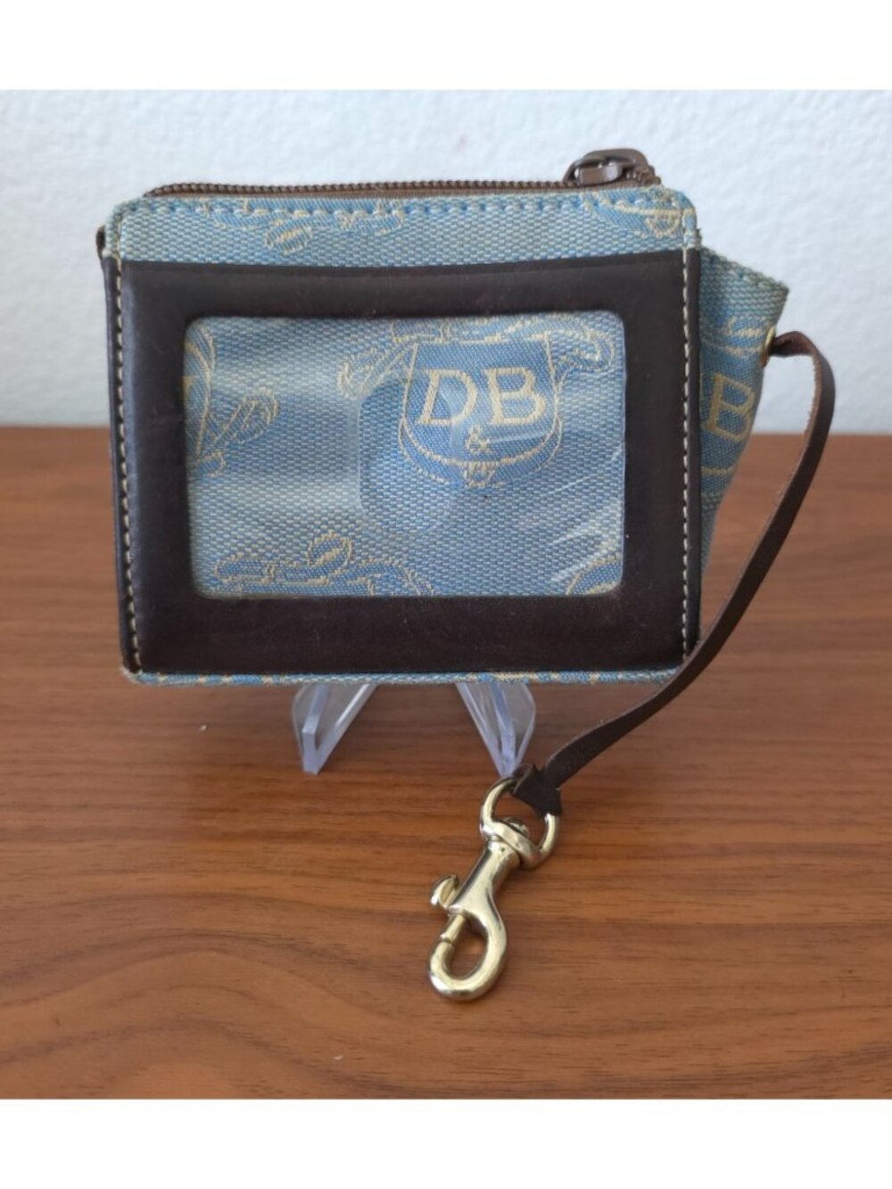 Dooney & Bourke East/West Blue & Brown Canvas Logo Tote w/ Matching Coin Pouch - Picture 8 of 14
